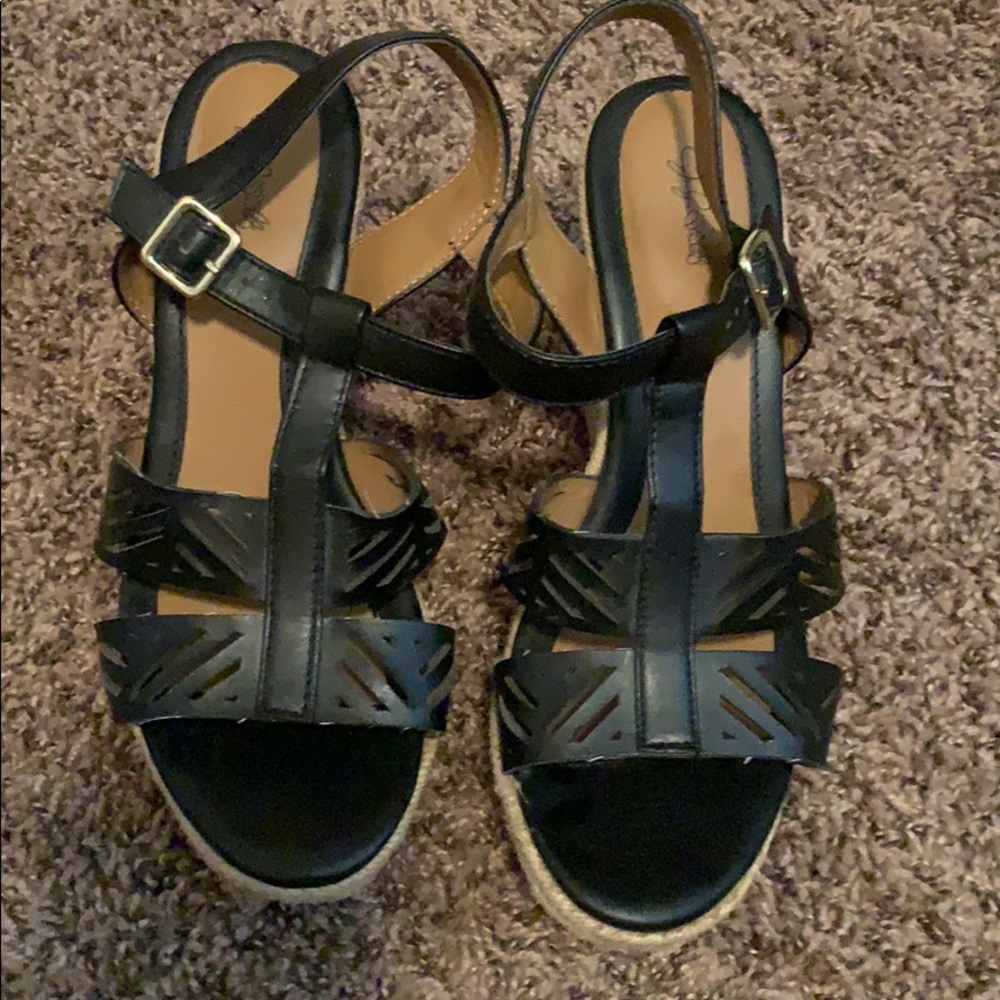 Black wedge sandals